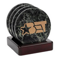 4 Piece Green Marble Coaster Set with Wood Base